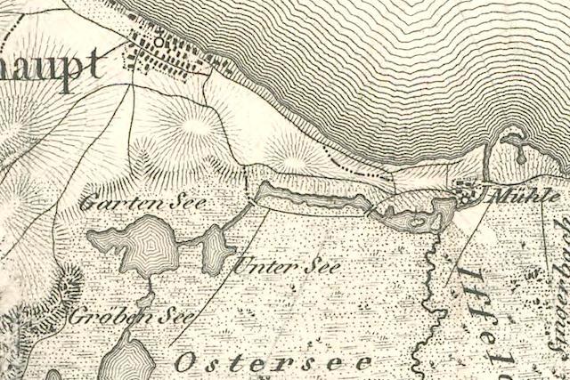 Eine der ersten Entdeckungen: die Mühle ist in einer Karte aus dem Jahr 1830 verzeichnet. Etwa einen Kilometer östlich der Ortschaft Seeshaupt gelegen