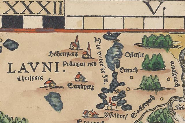 Eine alte Karte von Philipp Apian aus dem Jahr 1568 zeigt westlich der Osterseen den Ort Pollingsried eingezeichnet, der damals noch Pollingen Ried hieß