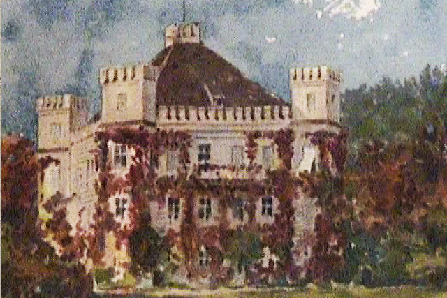 Eine alte Postkartendarstellung von Schloss Possenhofen. An den Wänden rankte noch allerlei Gewächs